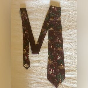 Tabasco Hot Sauce Silk Necktie Beach Island Palm Tree Design Men's Novelty Tie